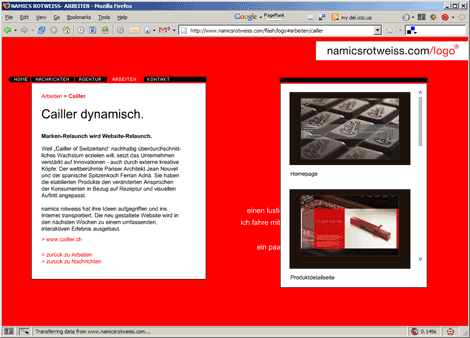 Screenshot der Homepage von namicsrotweiss