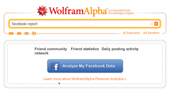 Login Screen auf Wolfram|Alpha nach der Eingabe der Query Facebook Report